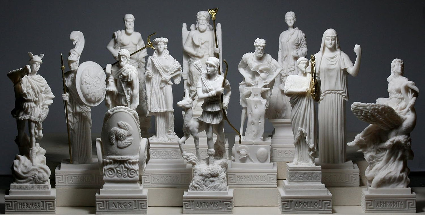 Set 12 Twelve Greek Olympian Gods Pantheon Figure Alabaster Statue Sculpture