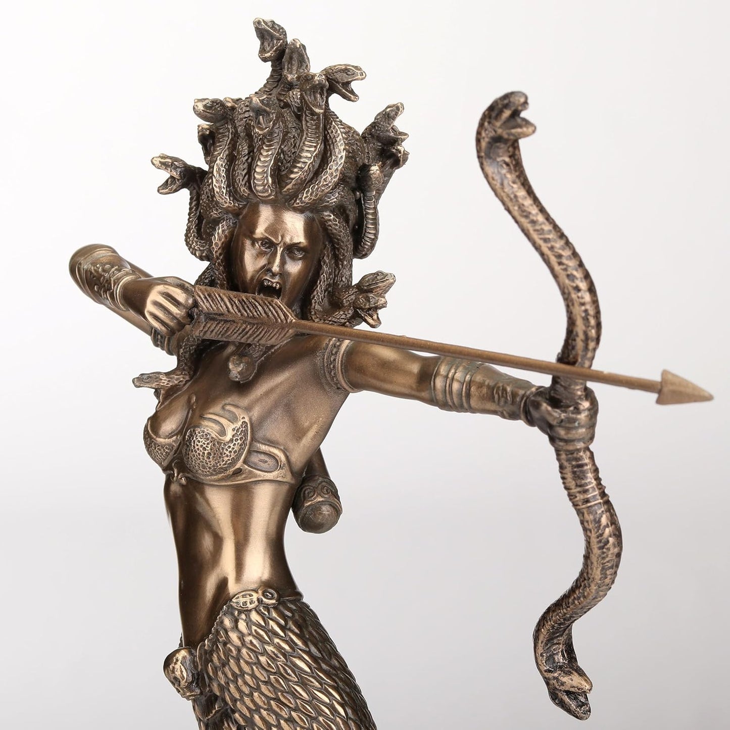 9 Inch Furious Medusa Shooting Arrow Resin Sculpture Bronze Finish