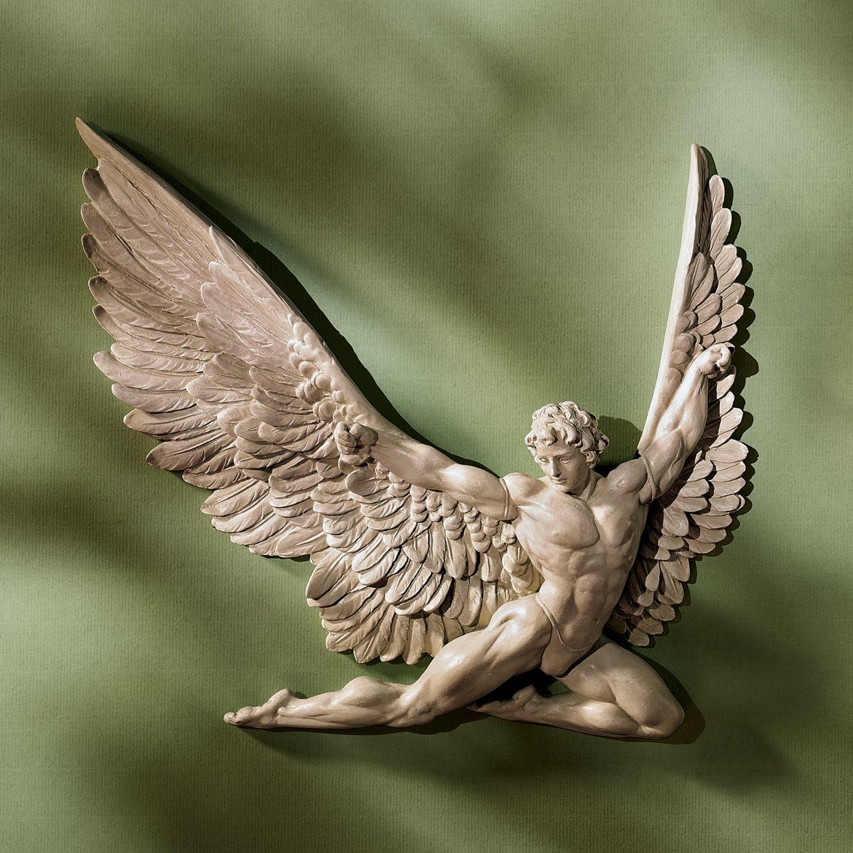 Icarus Winged Man Wall Sculpture, Polyresin, Ancient Ivory, Living Room, 28 cm