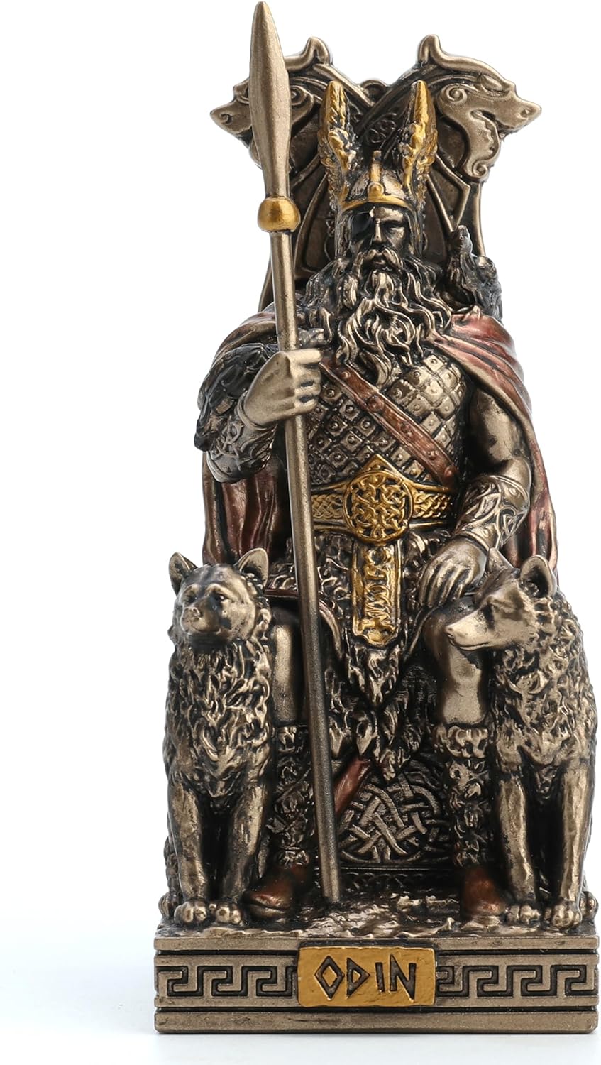 Veronese Design 3 1/2 Inches Norse God All Father Odin Sitting on Throne Miniature Resin Figurine Handpainted Bronze Finish, WU78058AP
