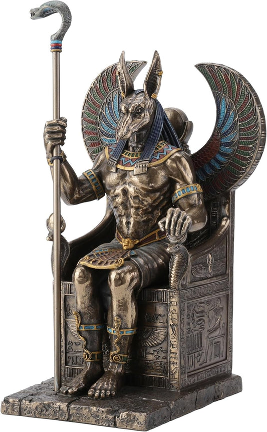 Veronese Design Bronze Finished Egyptian God Anubis on Throne Statue