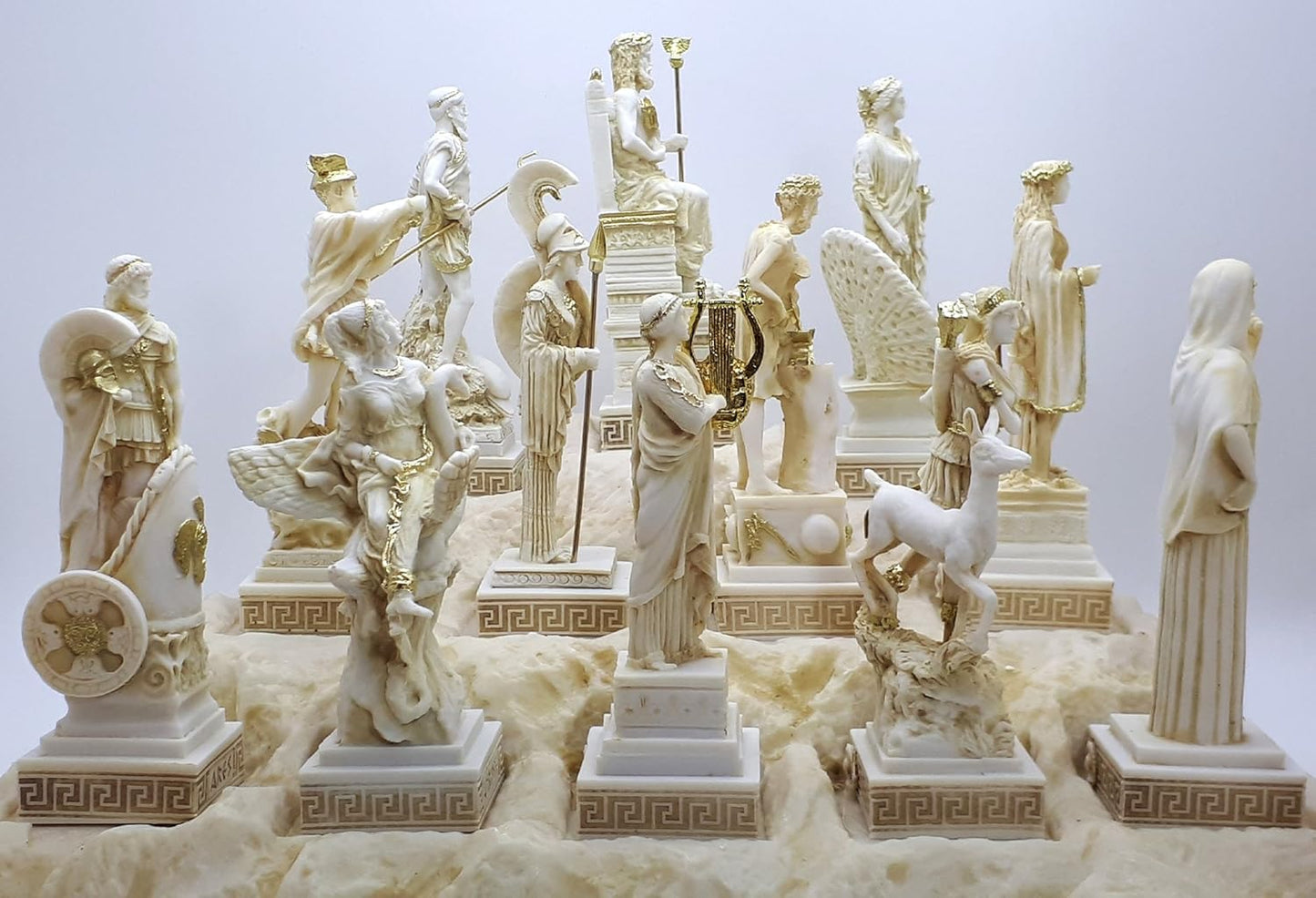 Set 12 Twelve Greek Olympian Gods Pantheon Figure Alabaster Statue Sculpture 6.3 inches