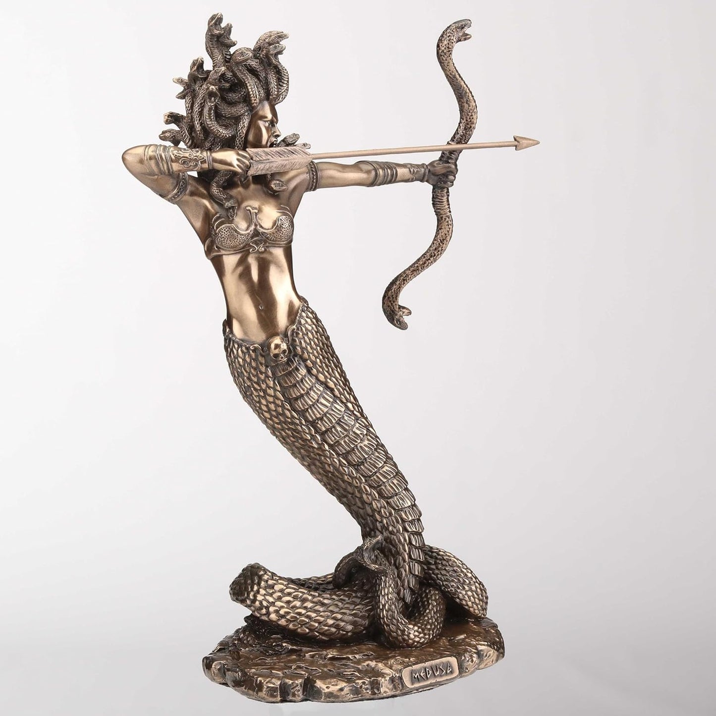 9 Inch Furious Medusa Shooting Arrow Resin Sculpture Bronze Finish