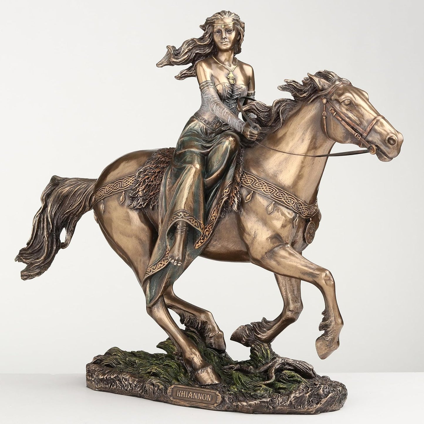 Veronese Design 9 1/4 Inch Rhiannon Epona Celtic Goddess on Horse Cold Cast Resin Bronze Finish Statue