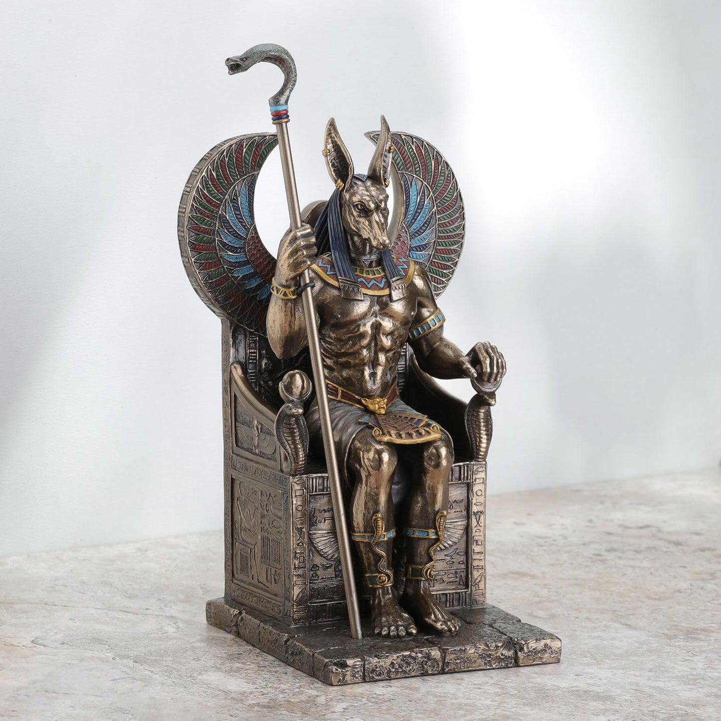 Veronese Design Bronze Finished Egyptian God Anubis on Throne Statue