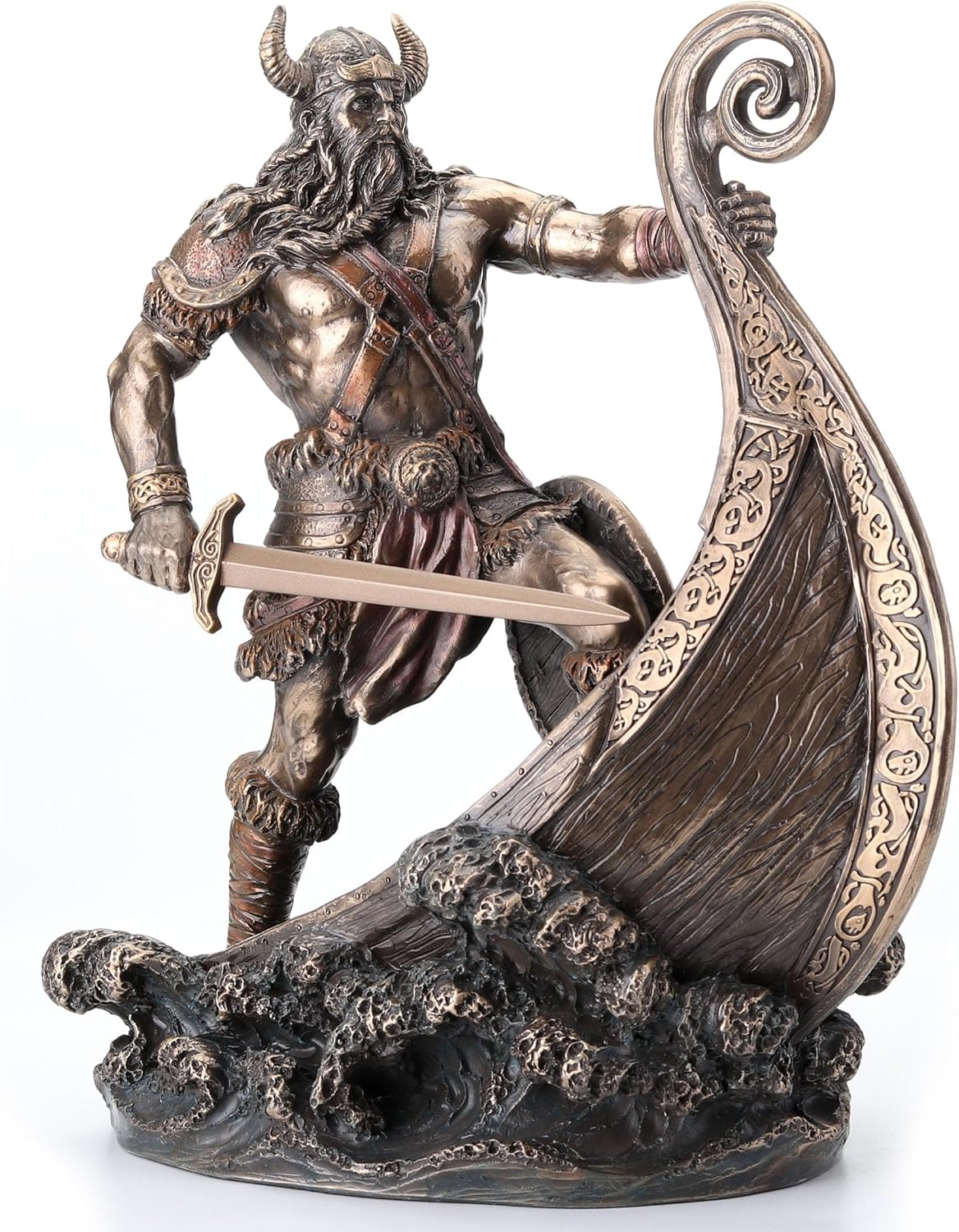 Veronese Design 9.5 Inch Norse Viking Warrior Standing On Long Ship Prow Antique Bronze Finish Statue