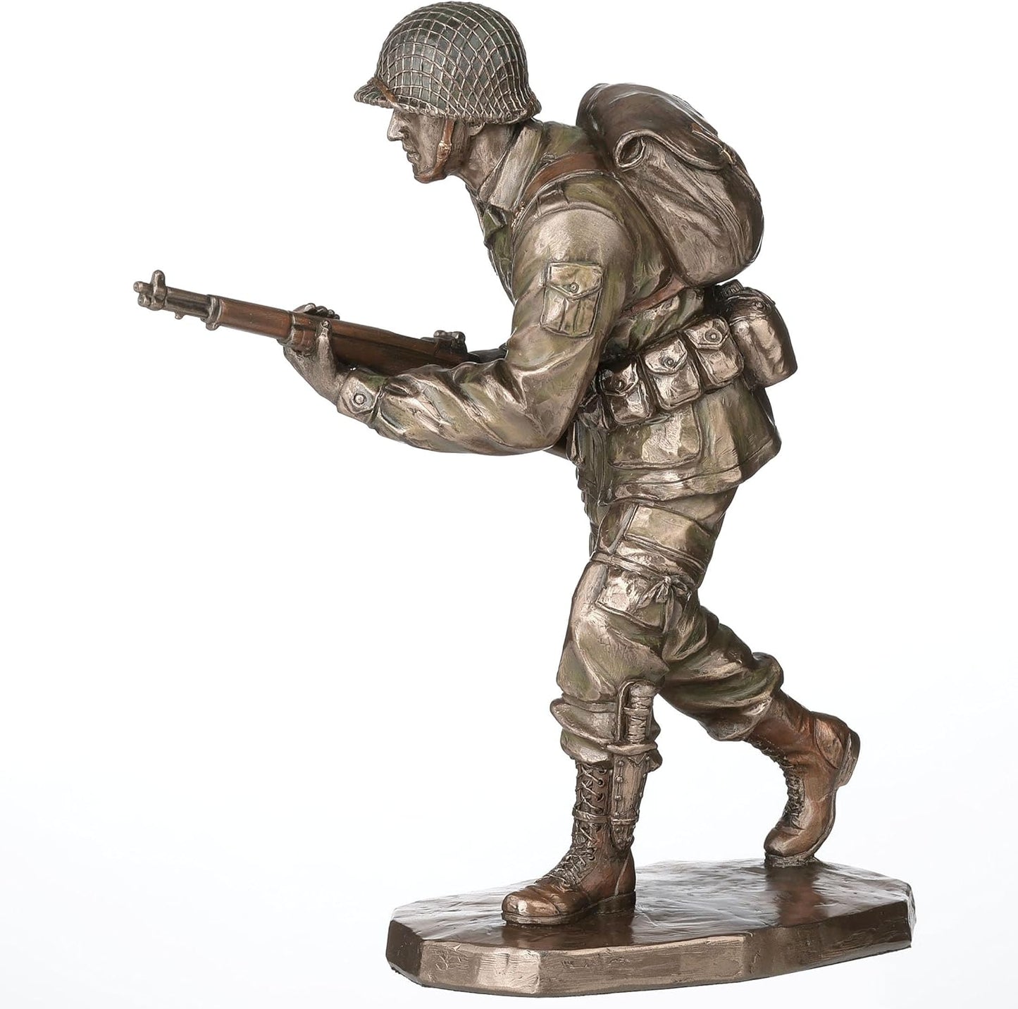Veroese Design 9 3/8 Inch US Army Soldier Rifle Infantryman Cold Cast Resin Bronze Finish Sculpture Military Gift Decor Statue