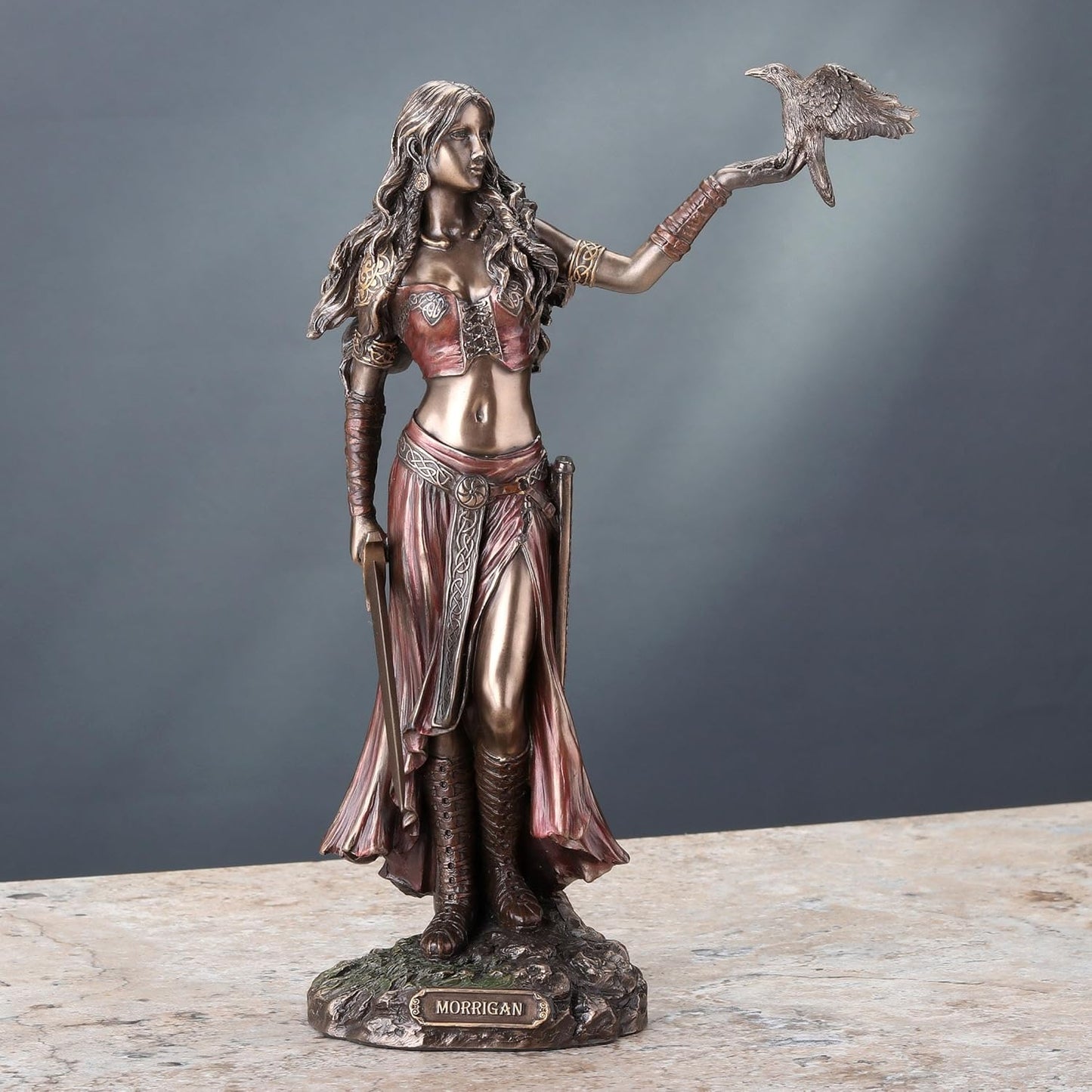 Veronese Design 10 1/4 Inch Celtic Goddess Morrigan with Crow and Sword Resin Statue Bronze Finish