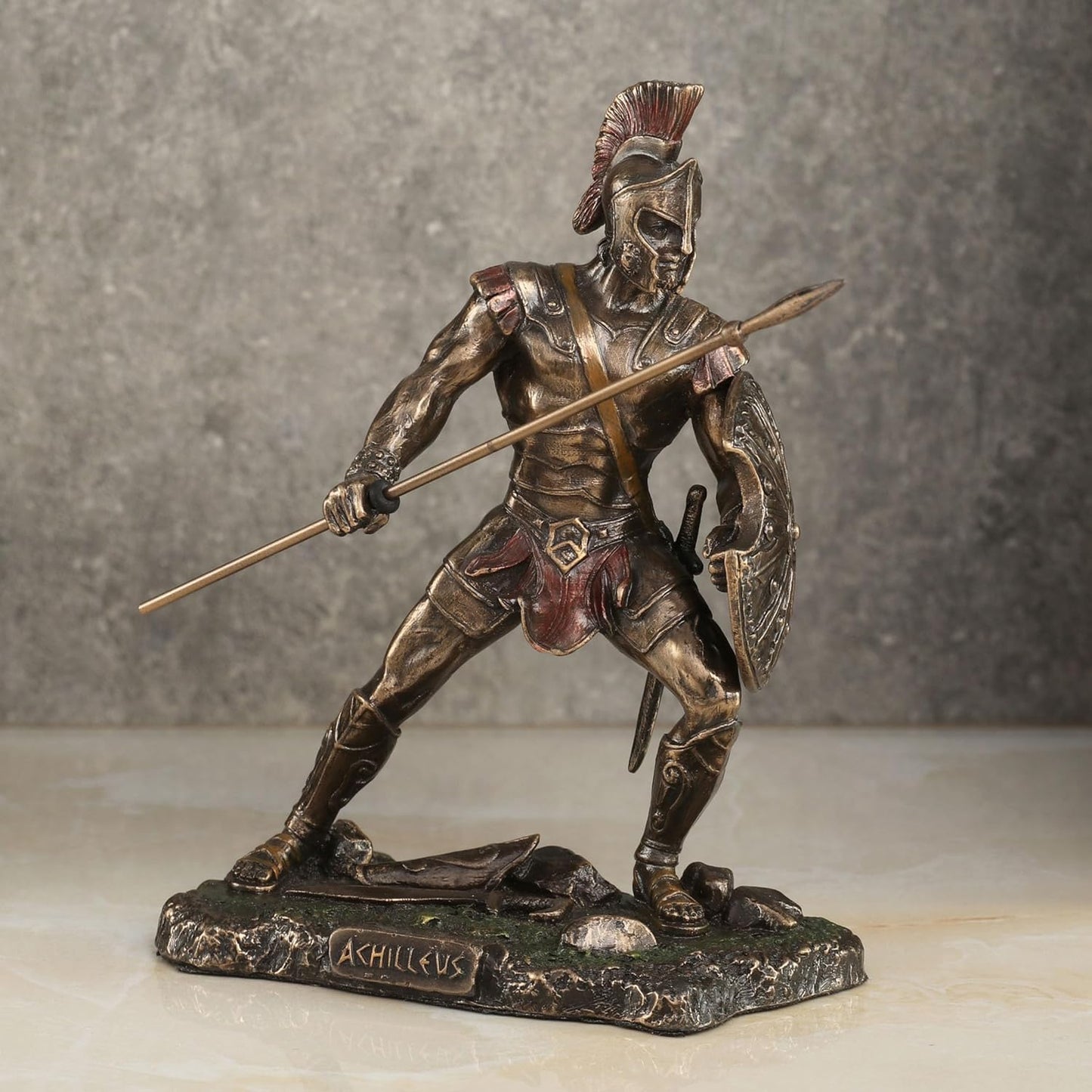 Veronese Design Achilles Rage Trojan War Hero Achilleus Holding Spear and Shield Statue
