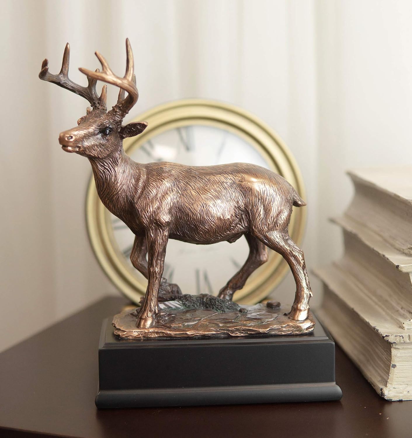 Ebros Gift Wildlife 12 Point Trophy Buck Stag Deer Resin Statue in Bronze Electroplated Finish 8.25" Tall Hunters Cabin Lodge Rustic Sculpture of Stags Does Deers