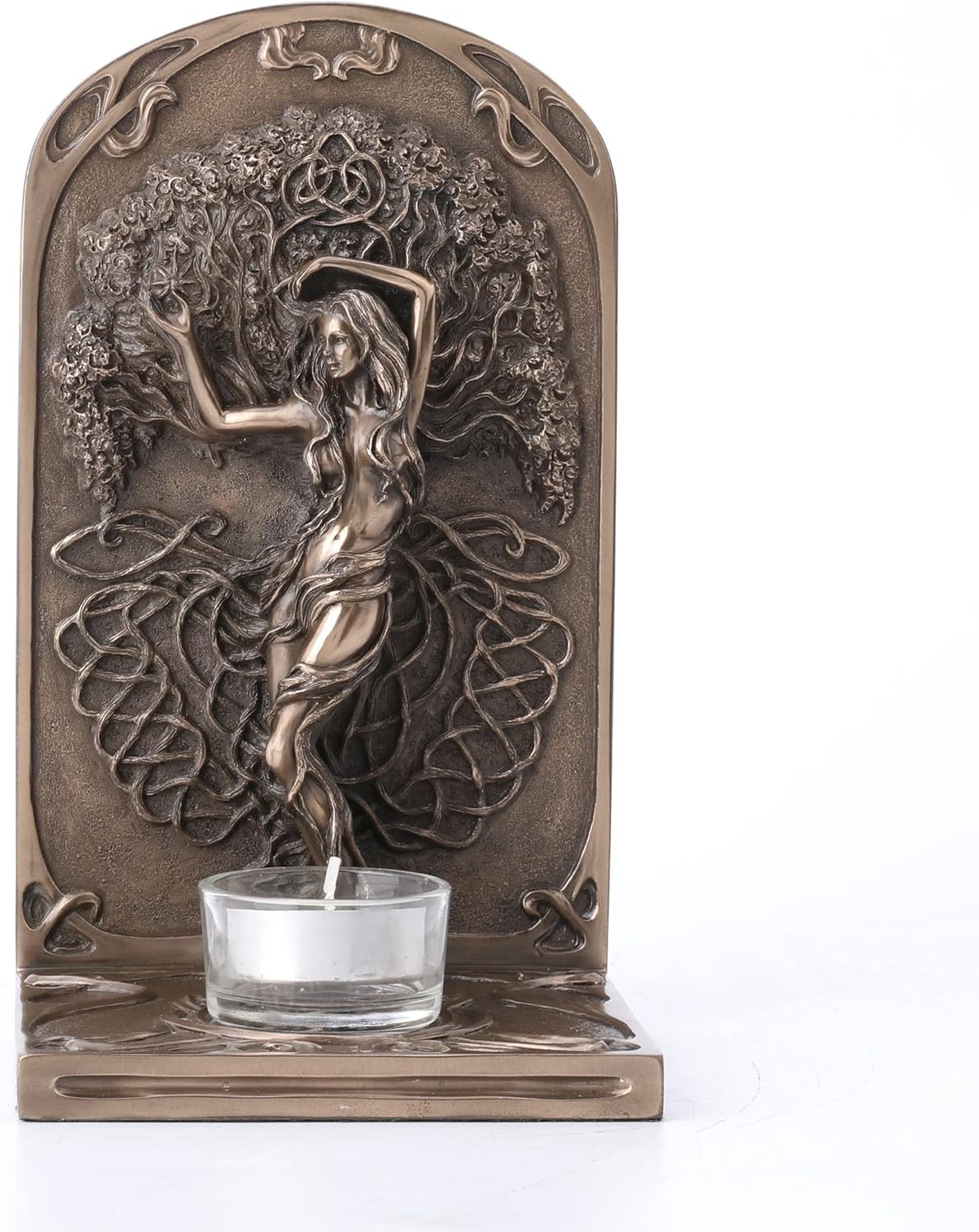 Veronese Design Earth Life Magic Bronze Resin Decorative Bookend Pagan Tealight Candle Holder
