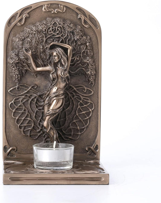 Veronese Design Earth Life Magic Bronze Resin Decorative Bookend Pagan Tealight Candle Holder