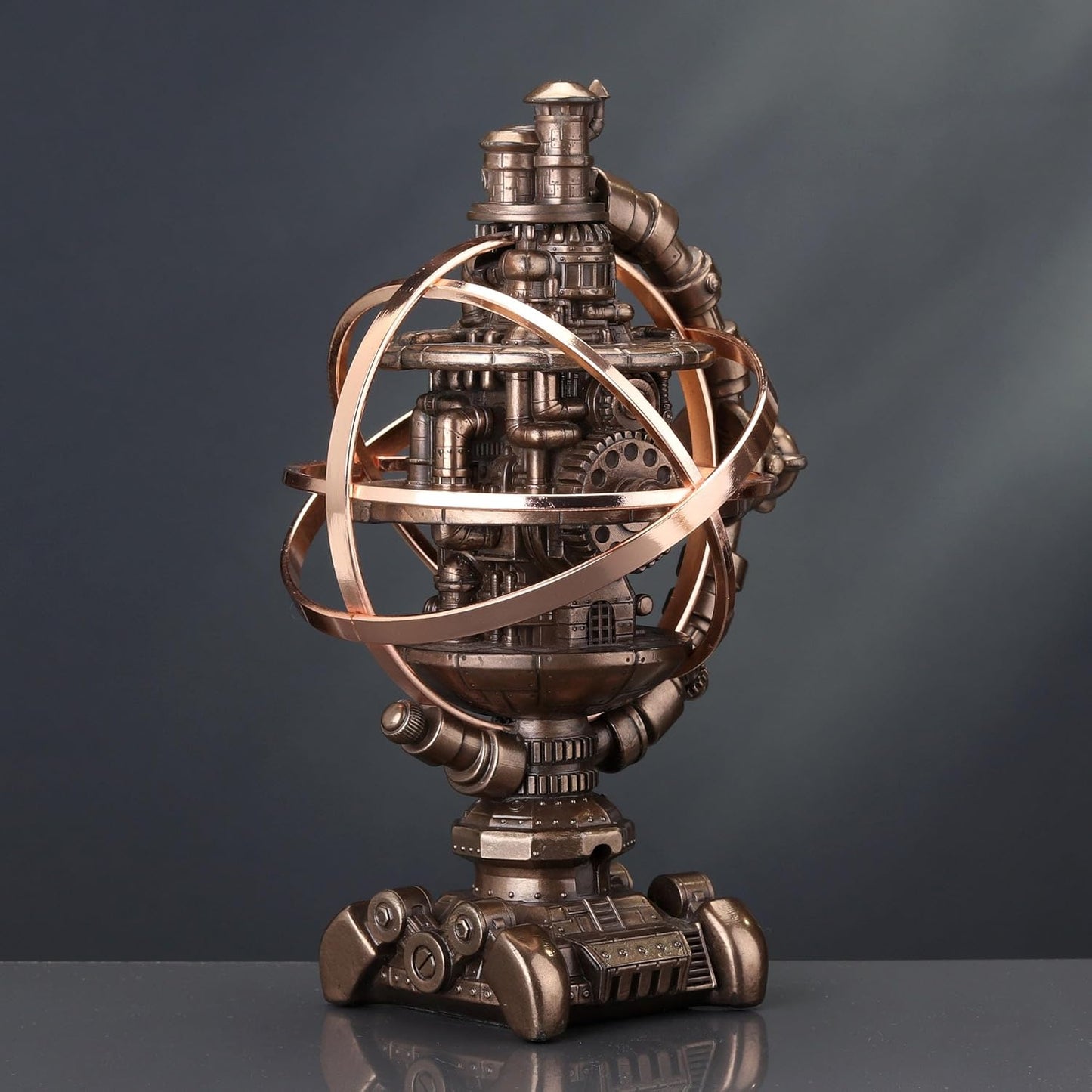 Veronese Design 7 1/8 Inch Tall Steampunk Mechanicus Gyroscope Resin Sculpture Bronze Finish