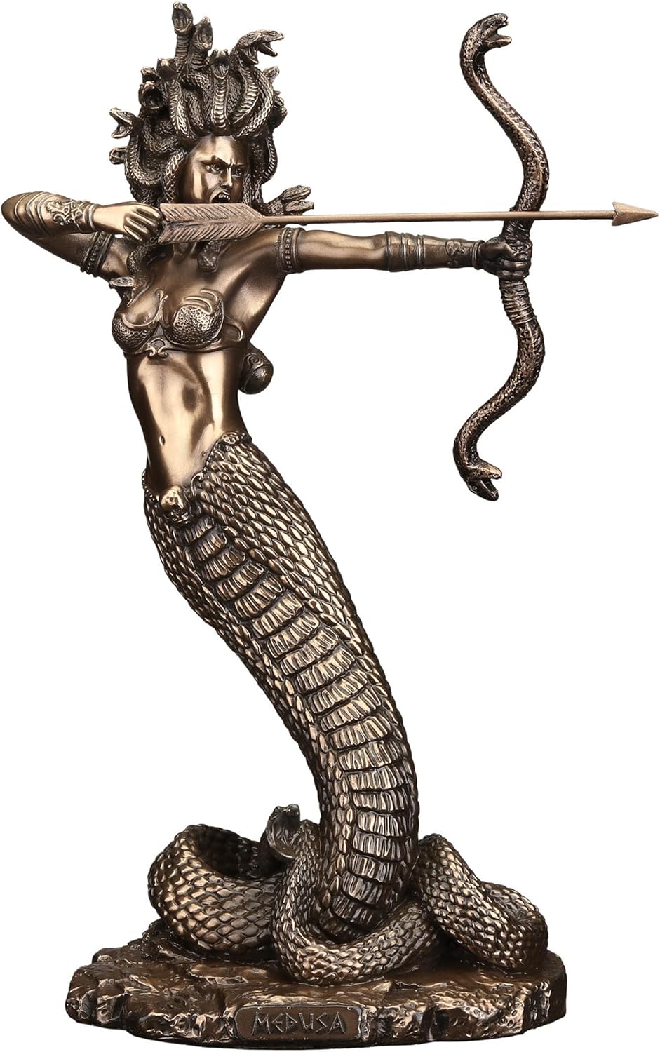 9 Inch Furious Medusa Shooting Arrow Resin Sculpture Bronze Finish