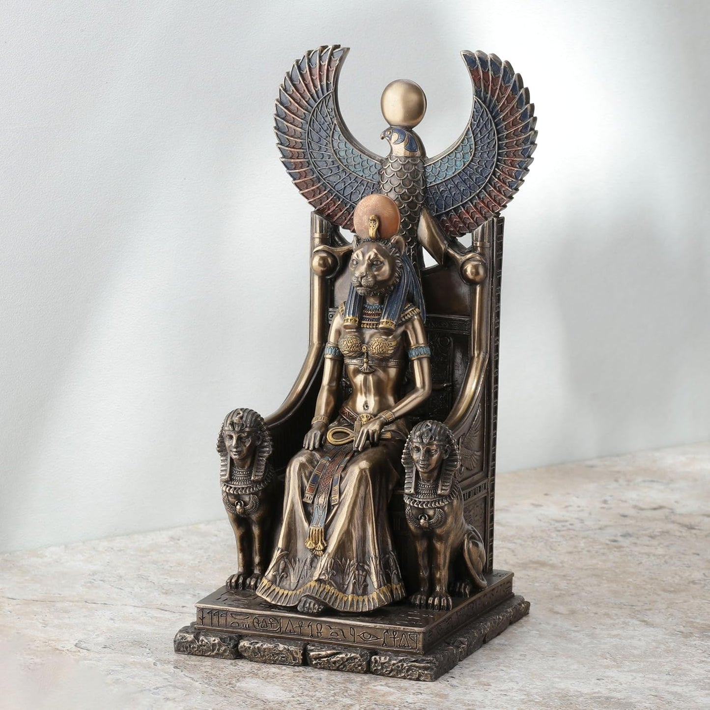 Ancient Egyptian Goddess of Healing Sekhmet Sitting on Throne Statue