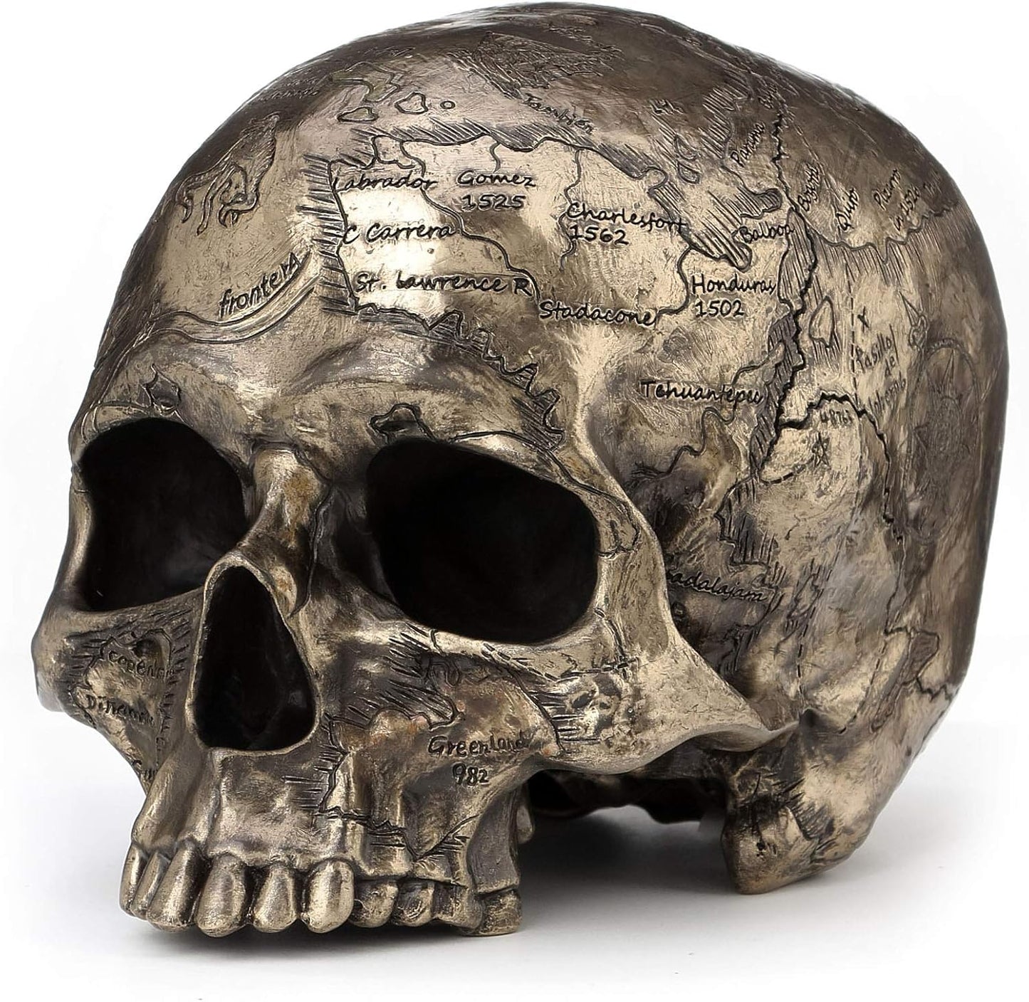 Veronese Design Bronze Finish Craniumography Old Treasure Map On Skull Statue