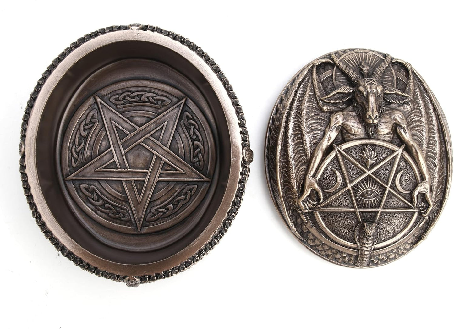 Veronese Design Baphomet With Inverted Pentagram Bronze Finished Round Trinket Box
