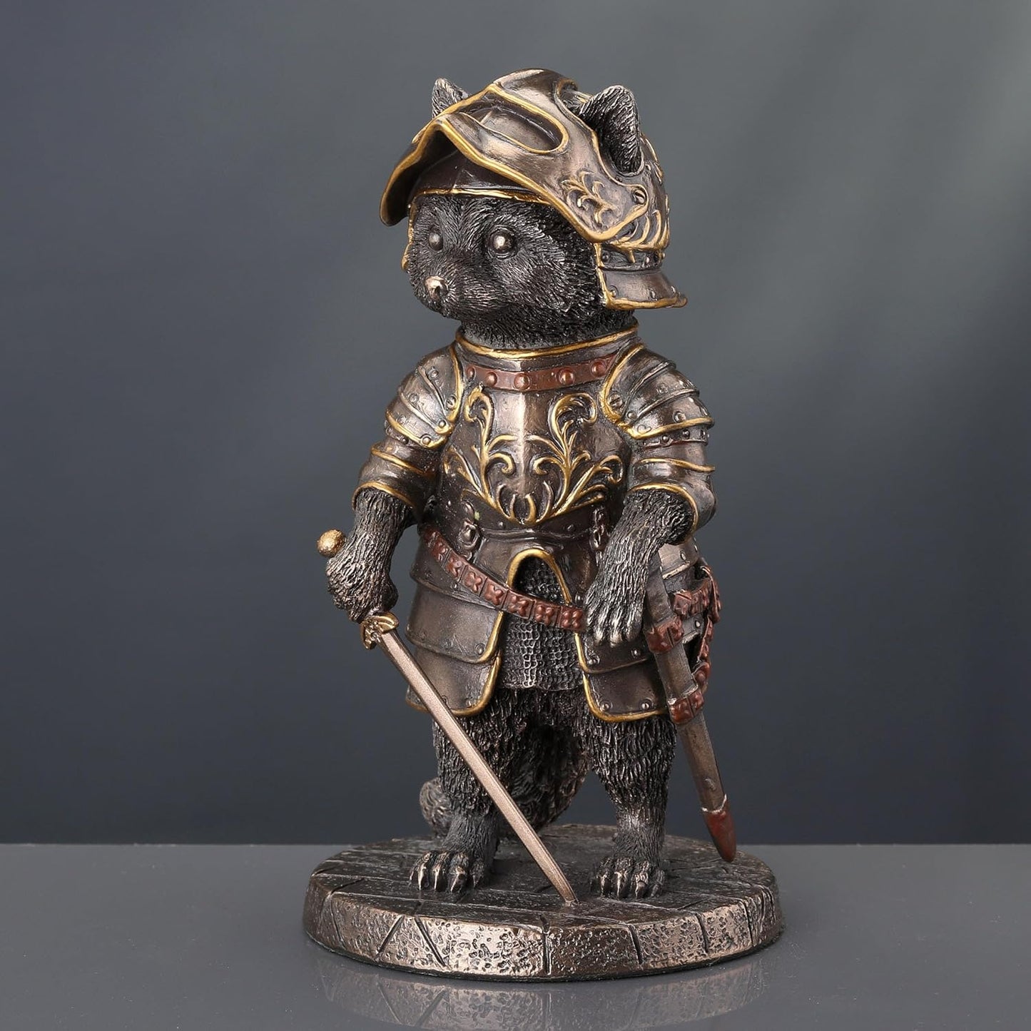 Veronese Design Sir Laveur Raccoon Man at Arms Animal Knight Cold Cast Bronze Finish Statue