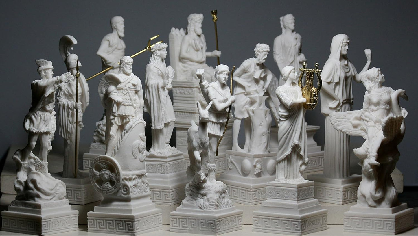 Set 12 Twelve Greek Olympian Gods Pantheon Figure Alabaster Statue Sculpture