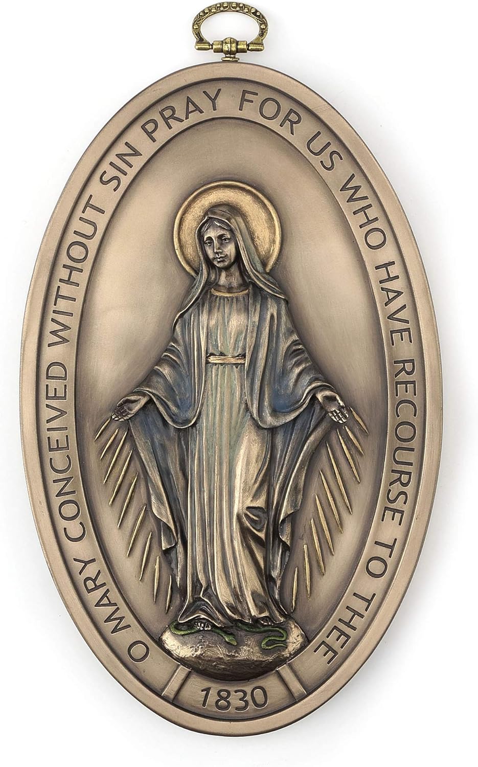 Veronese Design 8.5 Inch Medal of Our Lady of Graces Miraculous Medal Devotional Medal Bronze Finish Wall Sculpture
