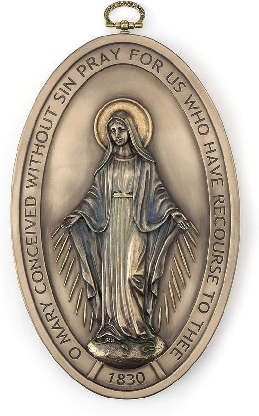 Veronese Design 8.5 Inch Medal of Our Lady of Graces Miraculous Medal Devotional Medal Bronze Finish Wall Sculpture