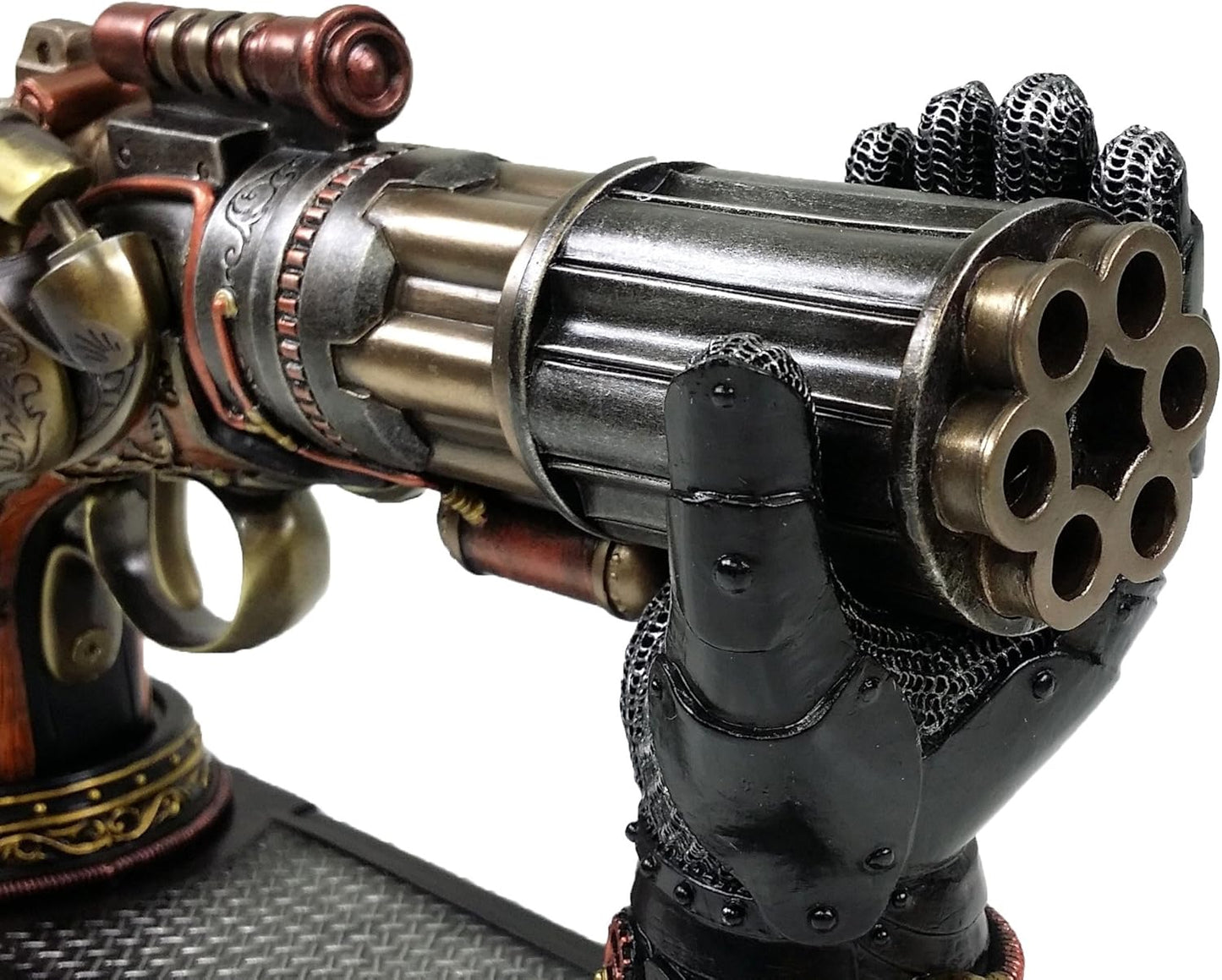 VERONESE 6 Barrel Steampunk Display Pistol Gun Prop W/Gauntlet Glove Stand Statue Figurine