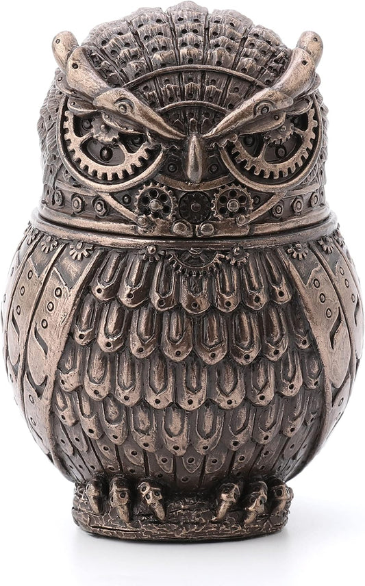 Veronese Design 3 3/8" Steampunk Owl Resin Figurine Secret Stash Box Cast Bronze Finish
