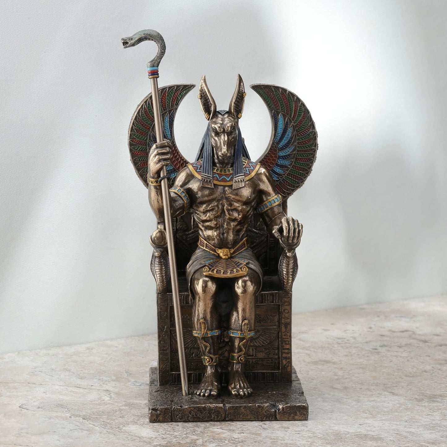 Veronese Design Bronze Finished Egyptian God Anubis on Throne Statue