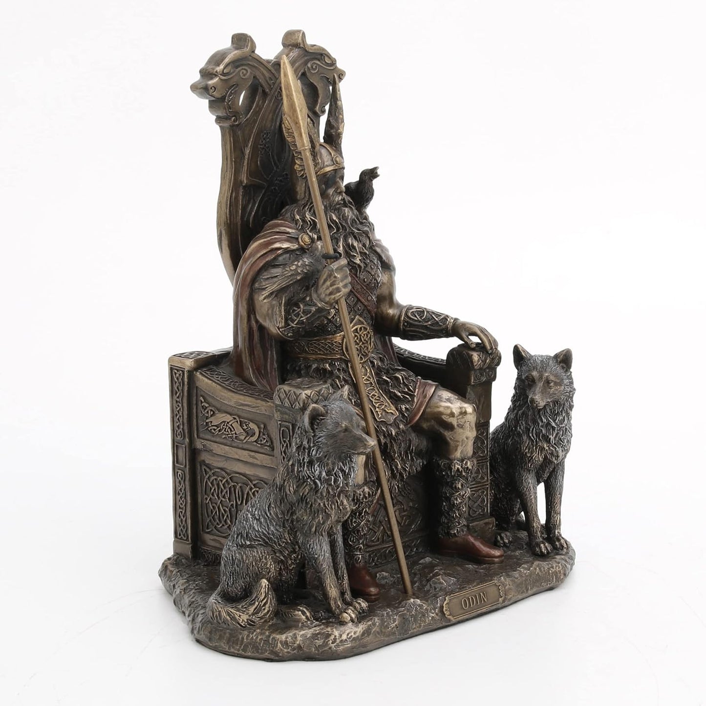 Veronese Design Norse God Odin on Throne with Wolves Bronze Finished Statue