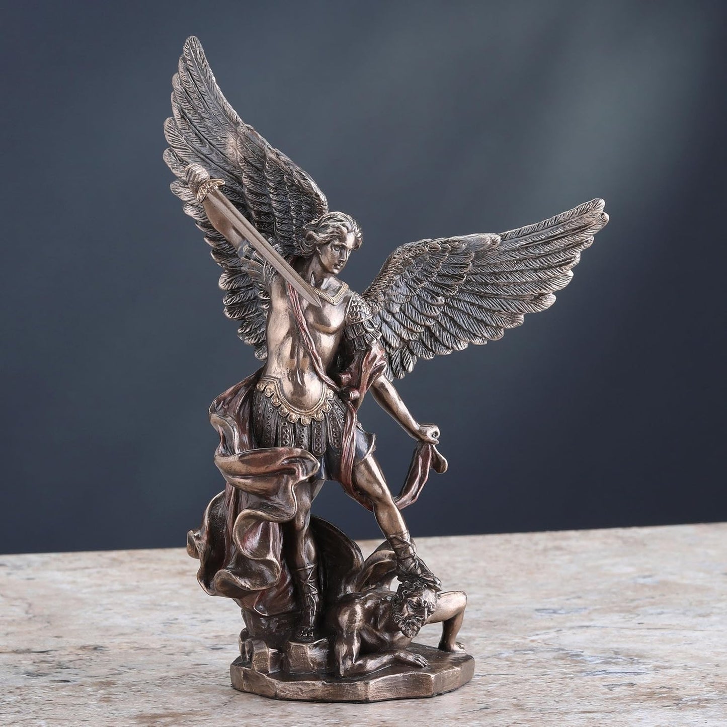 Unicorn Studios St. Michael Standing Over Demon With Sword Religious Sculpture 7 7/8" High