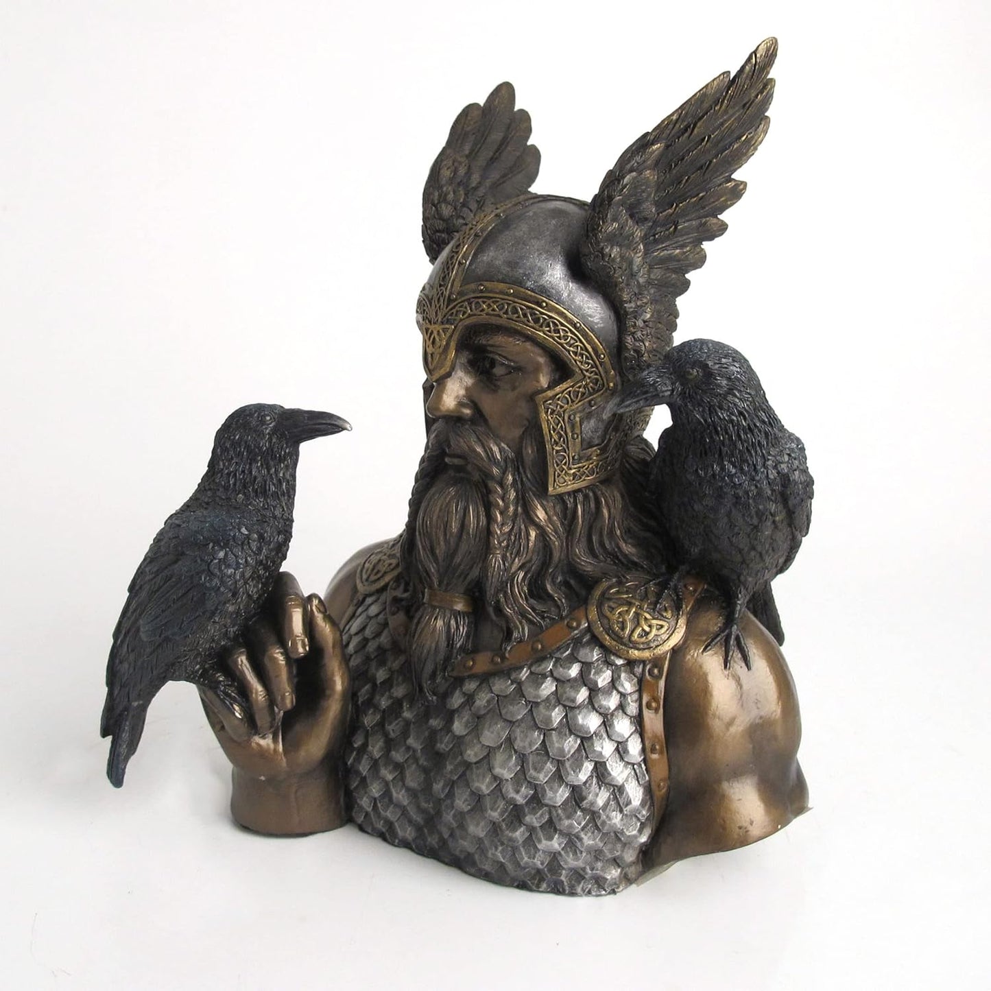 Veronese Design Norse God Odin and His Raven Hand Painted Resin Sculpture Statue