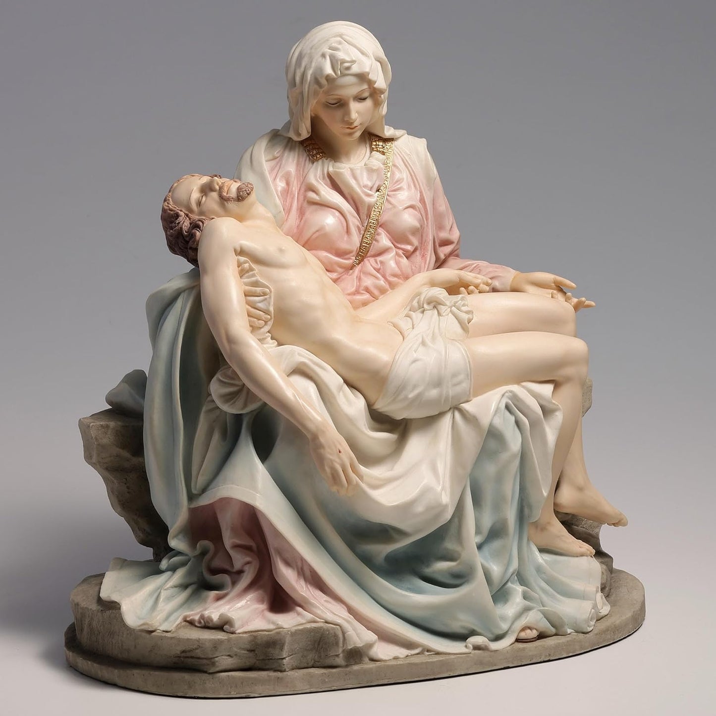 US 10.63 Inch Pieta and Michelangelo Decorative Figurine, Pink and Blue