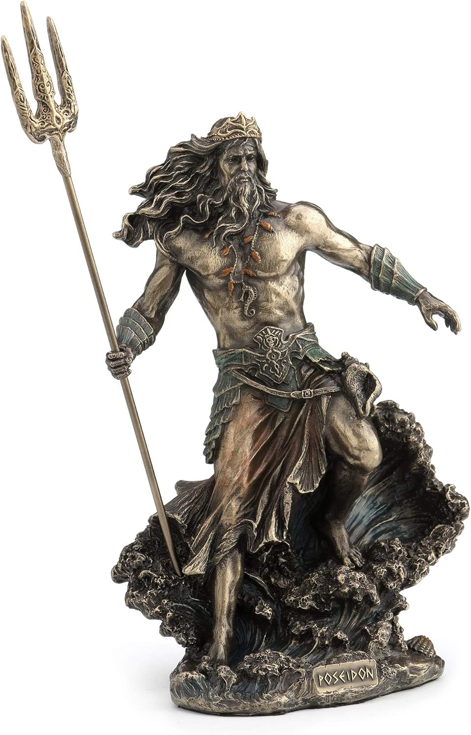 Veronese Design 7 7/8 Inch Greek God Poseidon Standing Over Crashing Waves Cold Cast Resin Statue Bronze Finish