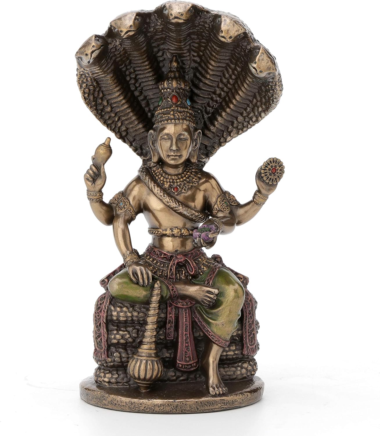 Veronese Design Bronze Finish Vishnu Resting On Shesha Holding Weapons and Lotus Statue