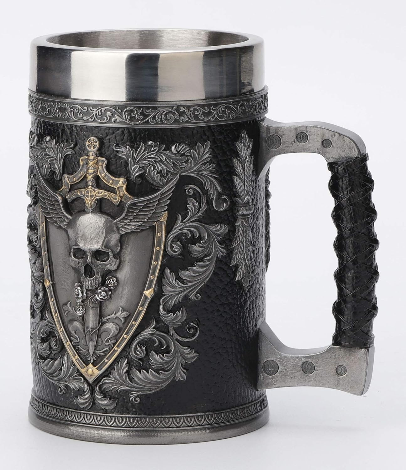 Veronese Design 6 1/4 Inch Teutonic Winged Skull Crest Beer Stein Cold Cast Resin Pewter Finish Statue Home Decor
