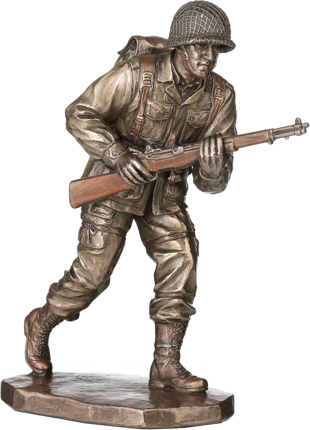 Veroese Design 9 3/8 Inch US Army Soldier Rifle Infantryman Cold Cast Resin Bronze Finish Sculpture Military Gift Decor Statue