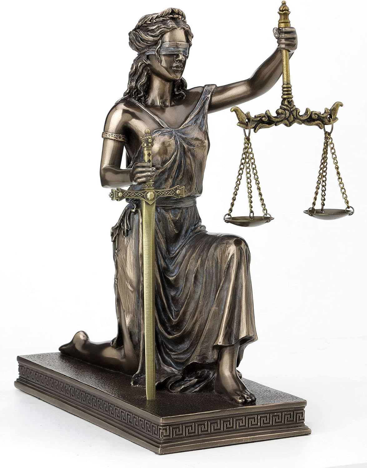 Veronese Design Bronze Finish Lady Justice Kneeling Holding Balance Scales and Sword Statue