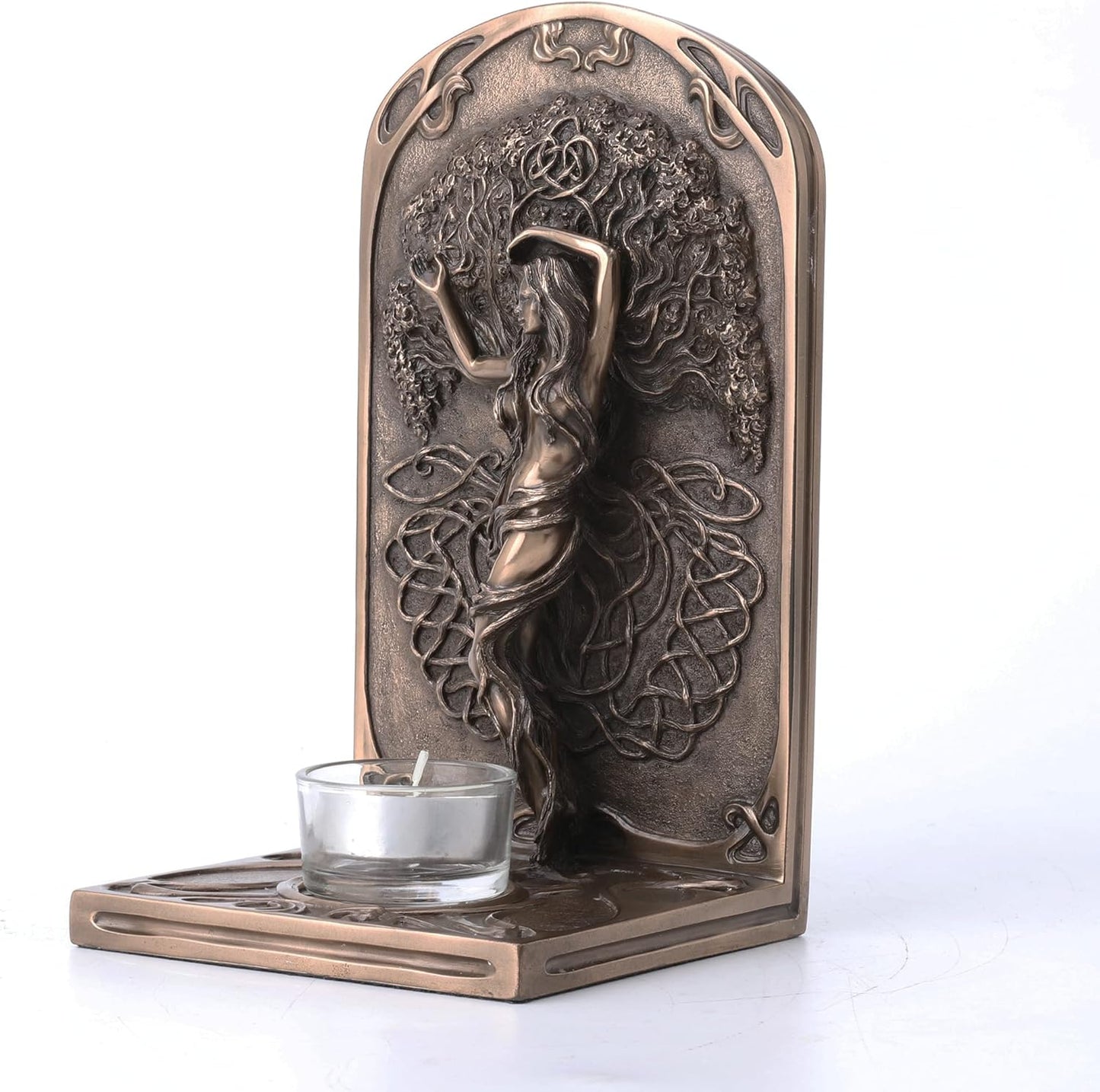 Veronese Design Earth Life Magic Bronze Resin Decorative Bookend Pagan Tealight Candle Holder