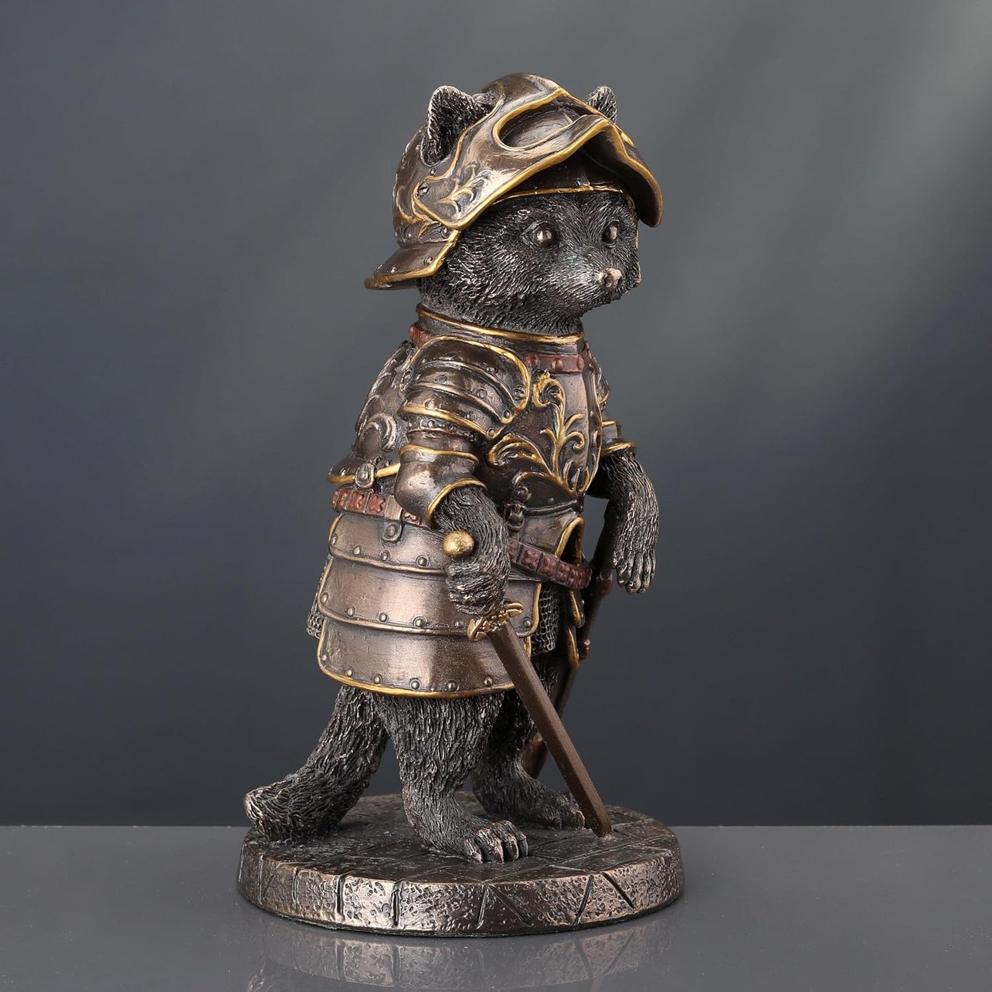 Veronese Design Sir Laveur Raccoon Man at Arms Animal Knight Cold Cast Bronze Finish Statue