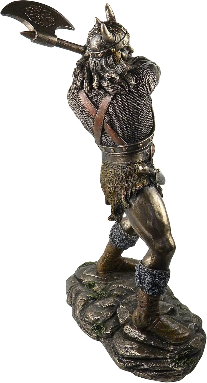 Viking Warrior Swinging and Axe Bronze Finish Statue