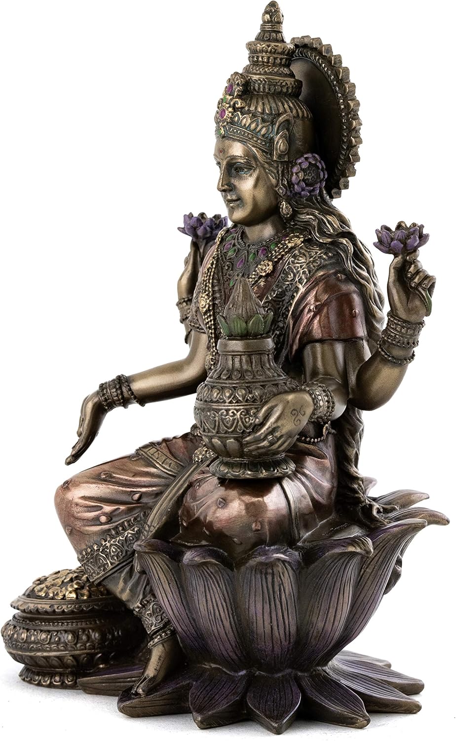 Top Collection Lakshmi Statue Seated on Lotus Platform - Goddess of Wealth, Prosperity, Wisdom, and Fortune Sculpture in Premium Cold Cast Bronze - 7-Inch Collectible Hindu Figurine