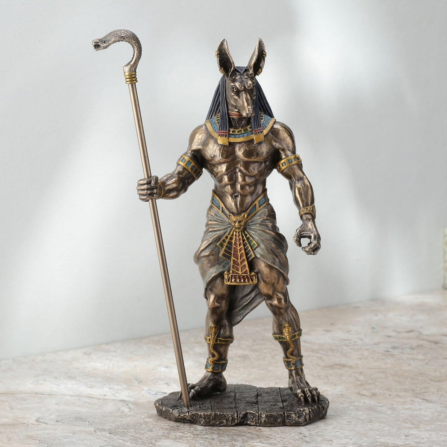 Veronese Design Anubis Holding Cobra Head Scepter Statue