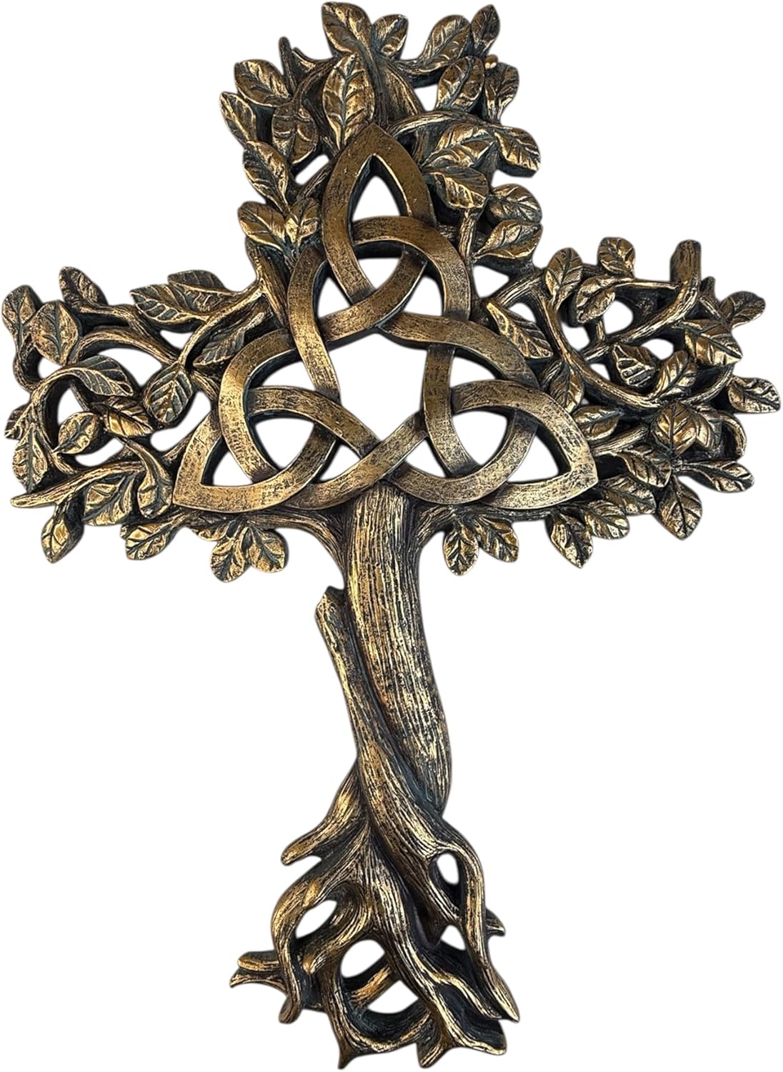 Top Brass Celtic Tree of Life Wall Cross – Resin Decorative Sculpture with Spiritual Trinity Knot & Sawtooth Hanger – 12 ¼” Tall Christian Home Decor, Rustic Bronze Finish