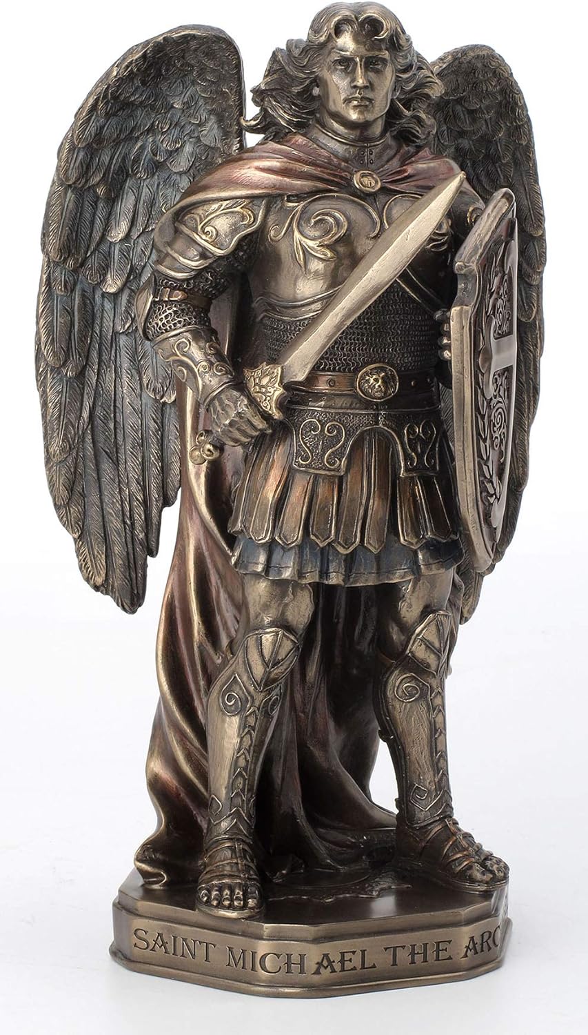 Veronese Design 11 Inch Archangel Saint Michael Sword and Shield with Base Cold Cast Resin Bronze Finish Statue Home Decor
