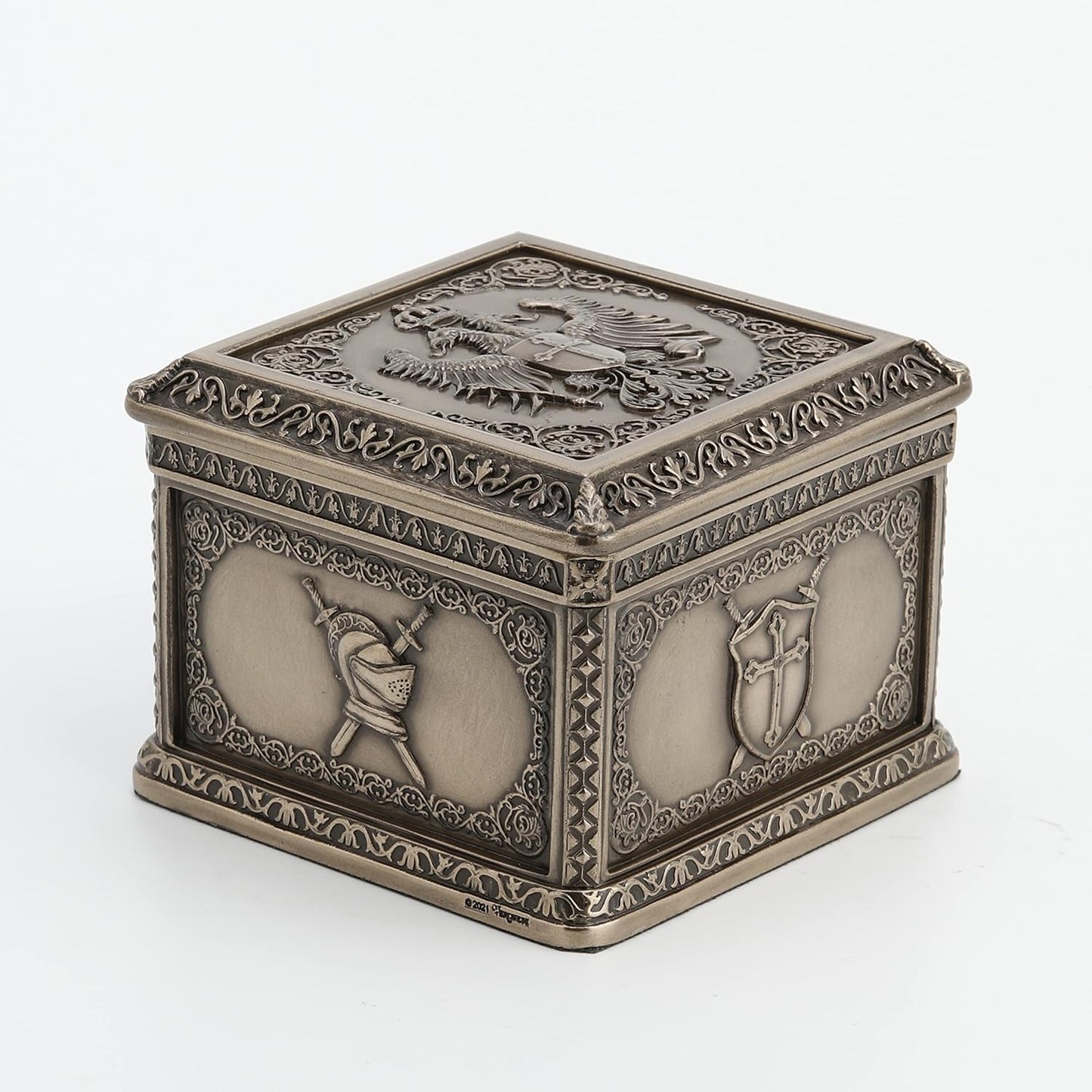 Veronese Design 3" Tall Empire Double Headed Eagle Crest Square Trinket Box Cold Cast Resin Sculpture Antique Bronze Finish Statue