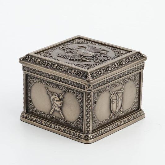Veronese Design 3" Tall Empire Double Headed Eagle Crest Square Trinket Box Cold Cast Resin Sculpture Antique Bronze Finish Statue