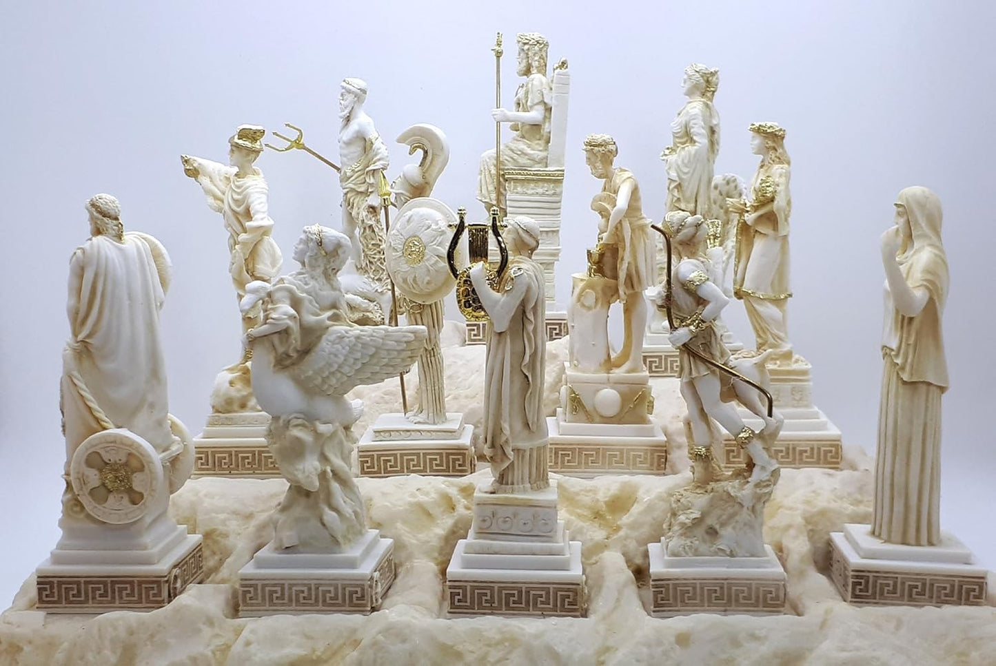 Set 12 Twelve Greek Olympian Gods Pantheon Figure Alabaster Statue Sculpture 6.3 inches