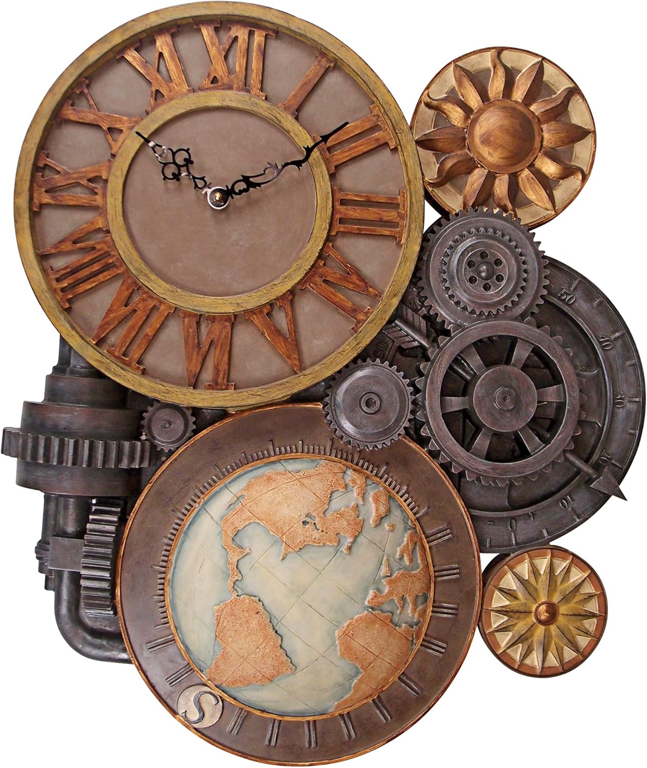 Design Toscano Gears of Time Steampunk Wall Clock Sculpture, Large 63.5 cm, Polyresin, Full Color