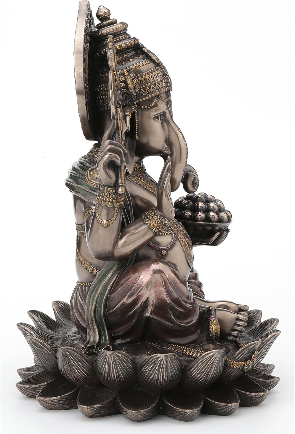 Veronese Design Bronze Finish Ganesha Seated On Lotus Holding Sacred Objects Statue