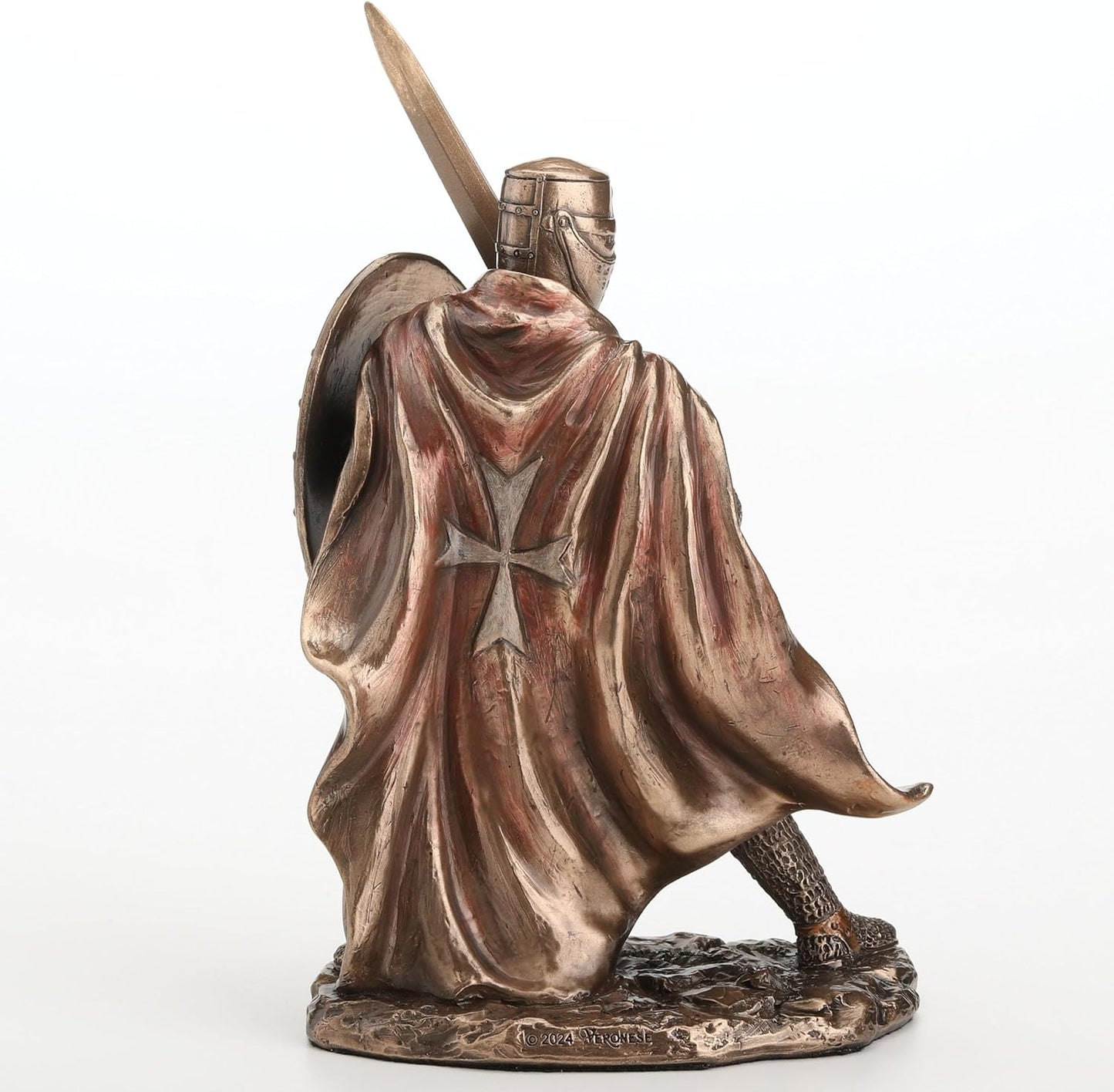 Veronese Design 7 1/8 Inch Knights Templar Wielding Sword and Shield Cold Cast Resin Bronze Finish Sculpture